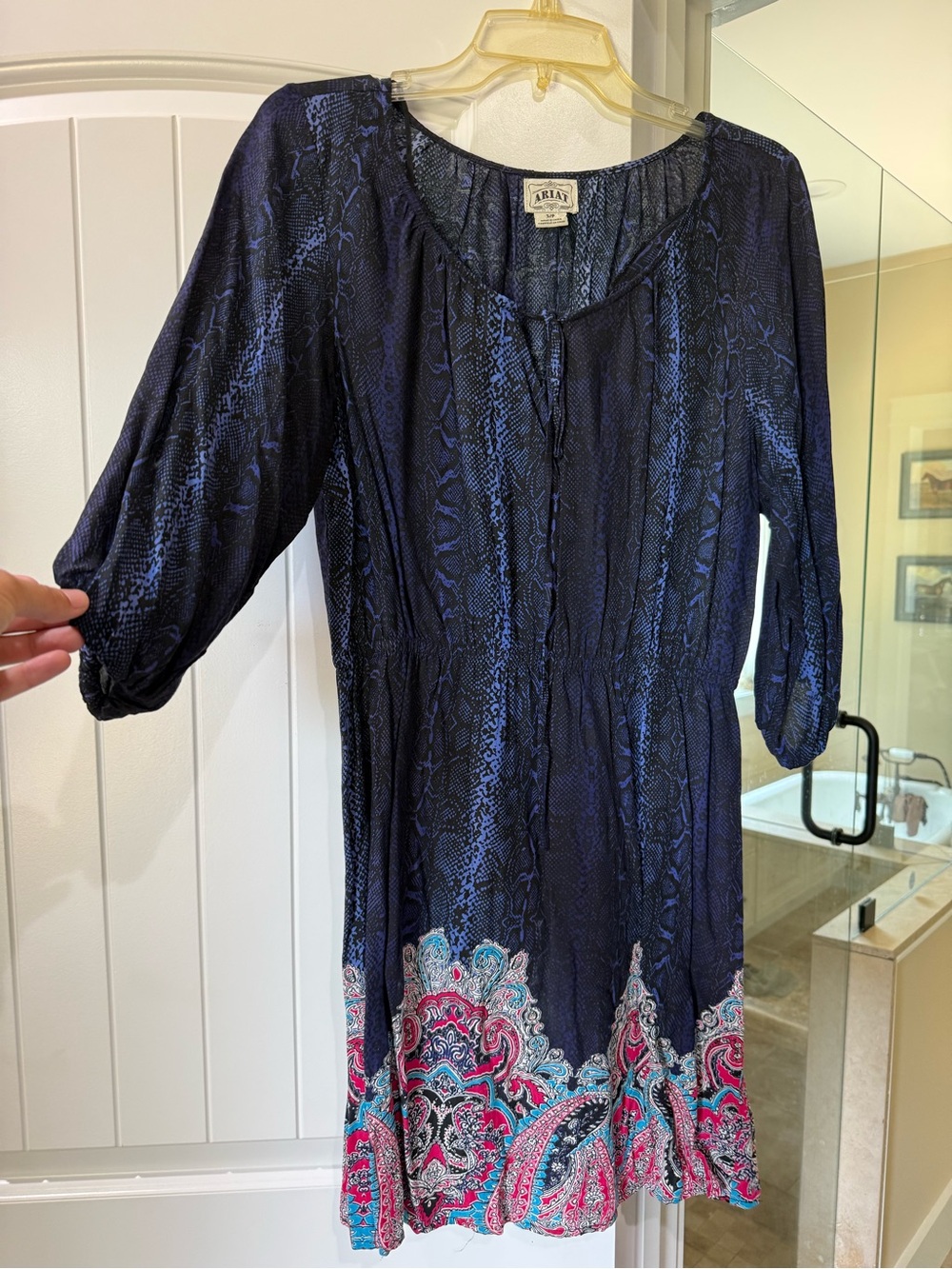 Ariat Navy Blue Paisley Border Tunic Dress with Pink & Turquoise Accents